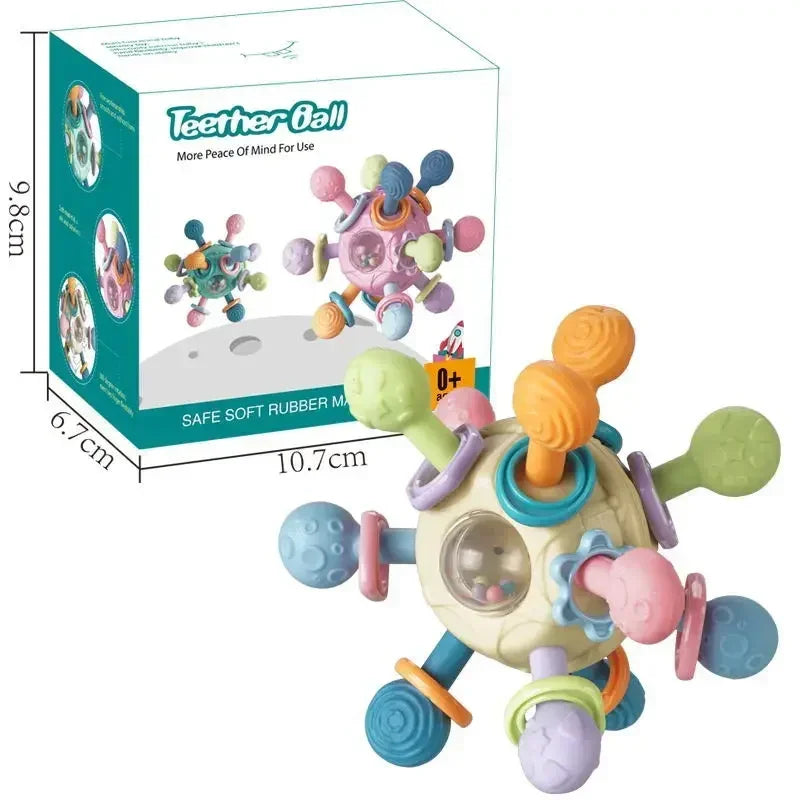 Jouets Bébé 0-12 Mois Hochet Balle Rotative Jouet d'Activité à Saisir Jouet de Développement Bébé Anneau de Dentition en Silicone Jouets Sensoriels Bébé pour Bébés