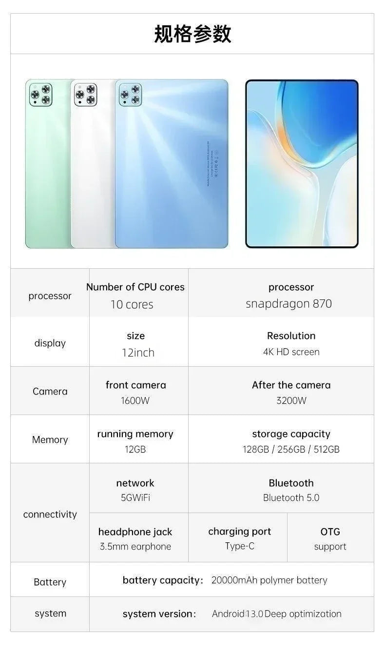 2025 Original iPad Air Pro Tablet PC Android14 22GB+2TB 20000mAh Snapdragon870 Tablet PC 5G Dual SIM Card WIFI HD 4K Tab PC