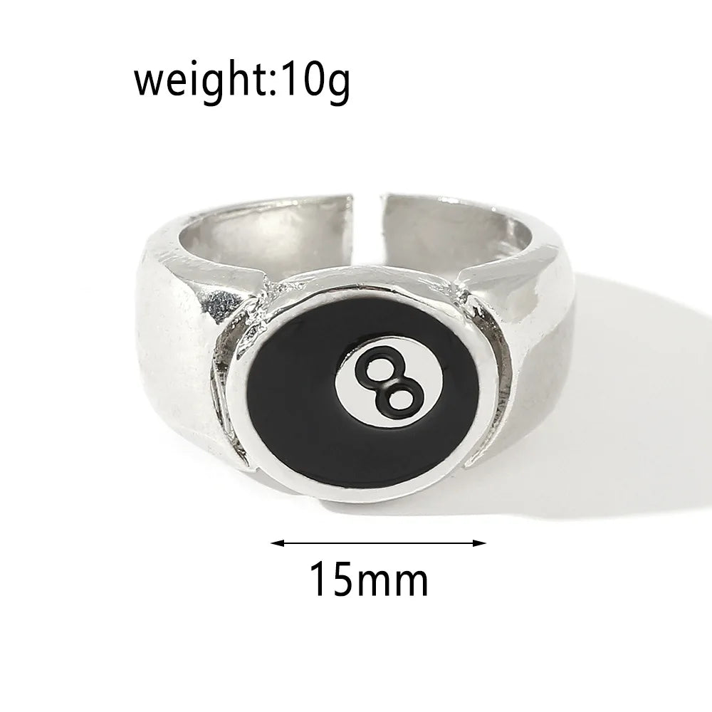 Punk Billard Numéro 8 Boule Noire Bagues En Alliage Métallique Ouverture Réglable Bagues Mode Hip Hop Rock Pour Femmes Hommes Bijoux Cadeau
