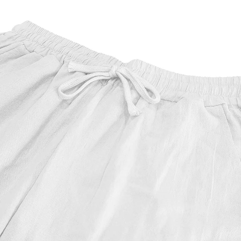 2024 neue Baumwoll-Leinen-Hose für Herren, große Größe, lässig, einfarbig, Schnürung