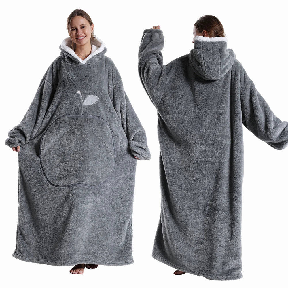 Couvertures Portables Extra Longues Hiver Flanelle Couverture à Capuche avec Manches Longues Hommes Femmes Couverture Douce et Confortable pour Adultes