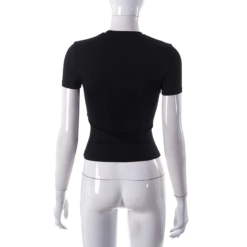 2025 Printemps Nouveau T-shirt à Manches Courtes Femme Uni Simple Décontracté Doux Polyvalent Chaud Basique Crop Tops Tees Mode d'Été