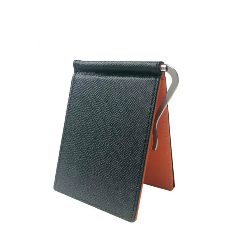 Portefeuille court pour hommes en cuir PU, porte-monnaie, pinces à billets, porte-cartes d'identité et de crédit, pochette fine et solide pour hommes