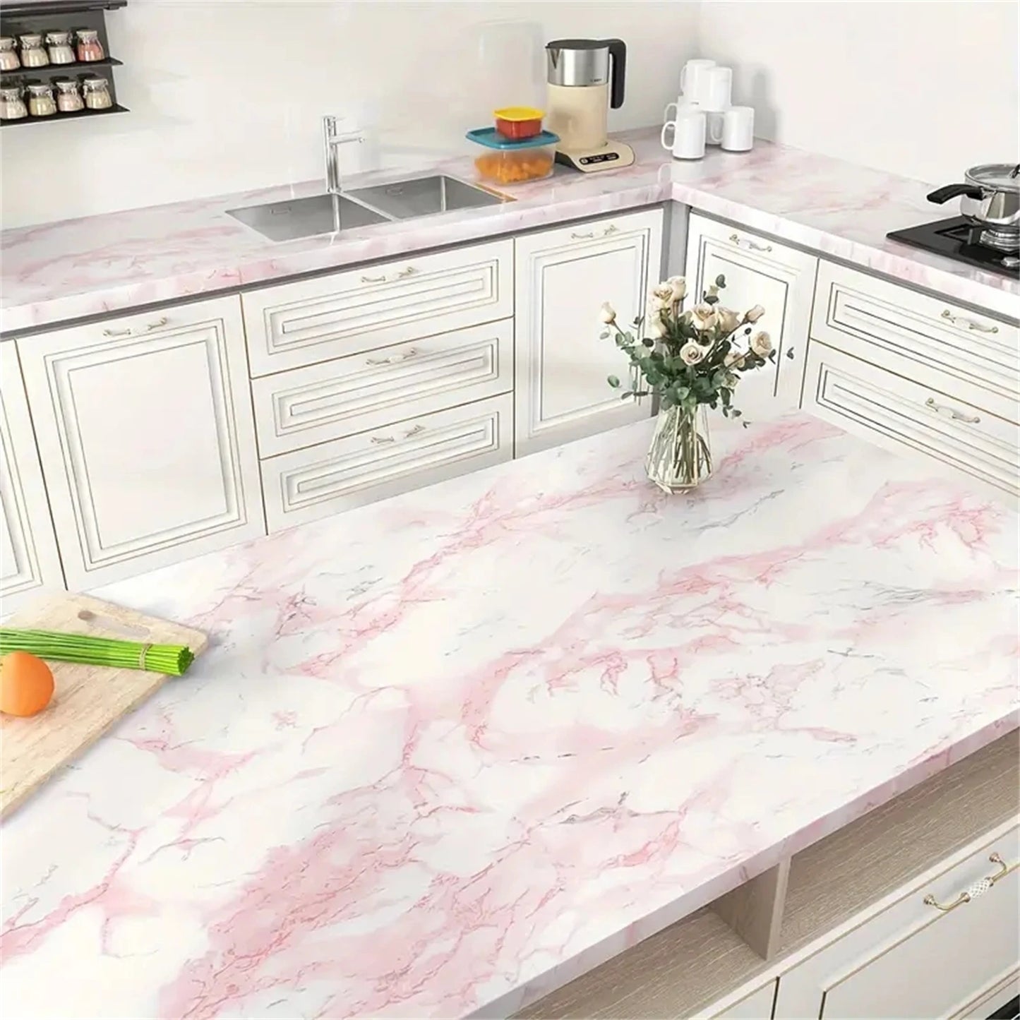 1 Roll Pearlescent Pink Marble Wallpaper Waterproof Contact Paper Vinyl Self Adhesive Peel and Stick  Removable Decor Sticker