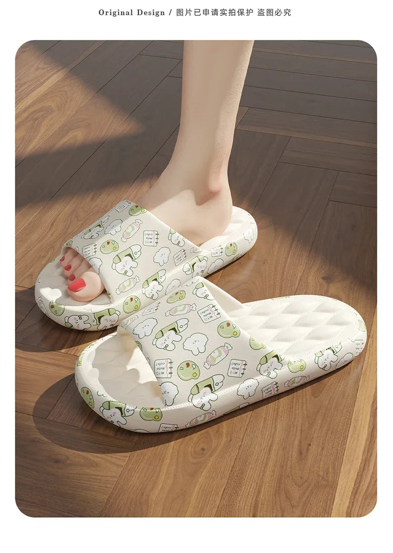 QYCKABY 2024 Mens Summer Slippers Beach Sandals Flip Flop Printing Thick Soled Boys Girls Unisex Home Bath Shoe Large Size 46-47