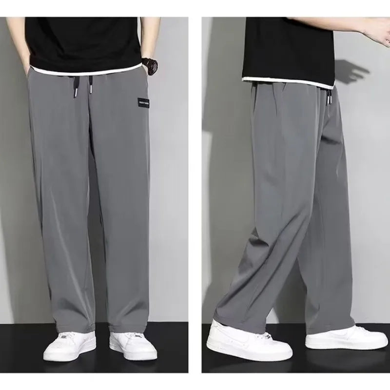 Pantalon de jogging ample et droit pour homme, fin et à séchage rapide, pour l'été, sport et décontracté, mode masculine 2024