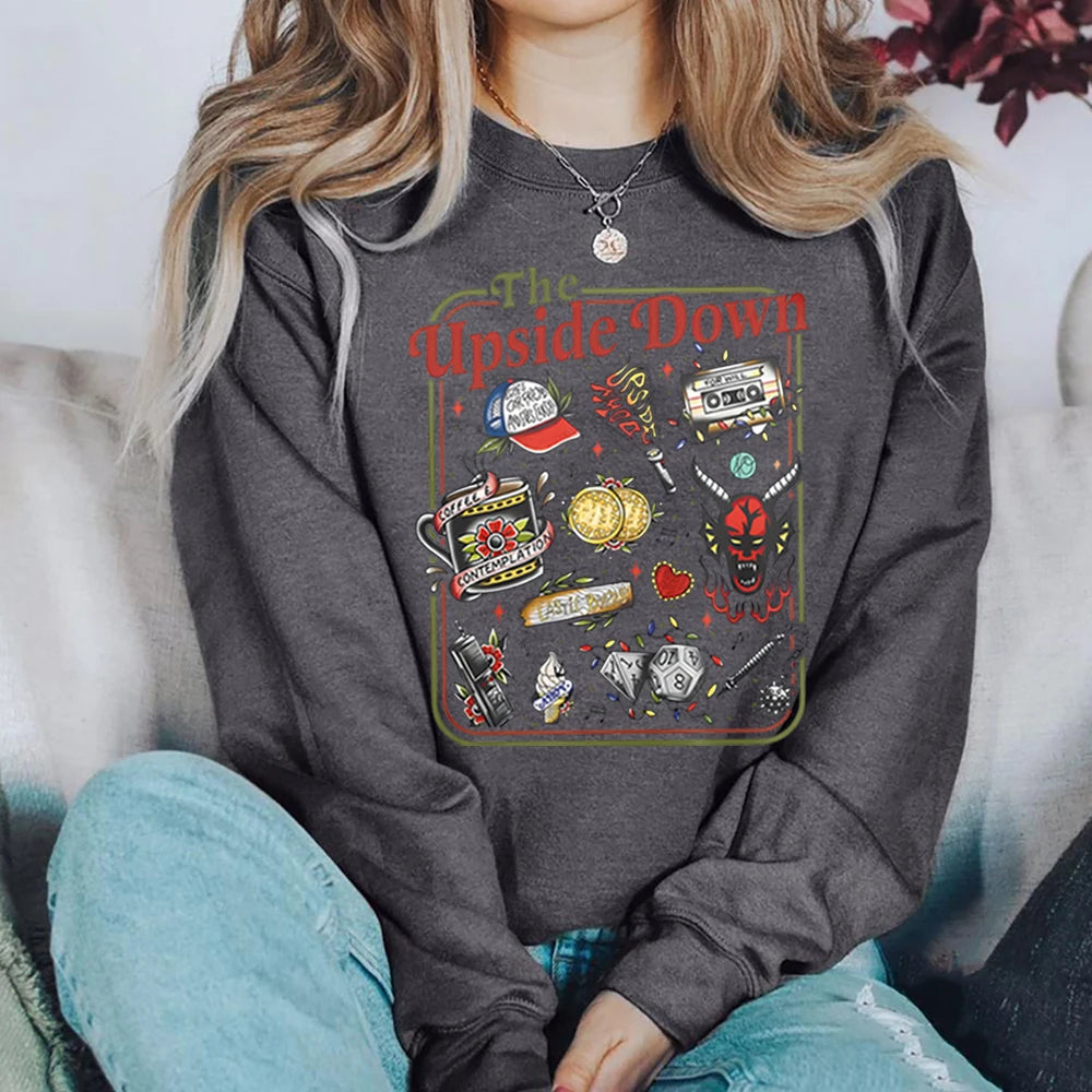 The Upside Down Sweatshirt Lustiges Hawkins Clipart Grafikshirt Stranger ST5 Inspiriert Demogorgon Tops Trendige Gothic Sweatshirts