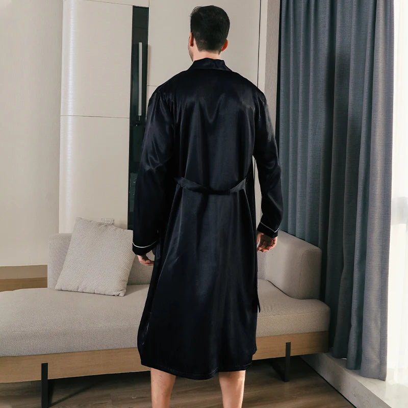 Pyjama homme printemps et automne, style soie fine, grande taille, pyjama à manches longues, peignoir en soie glacée, vêtements d'intérieur été