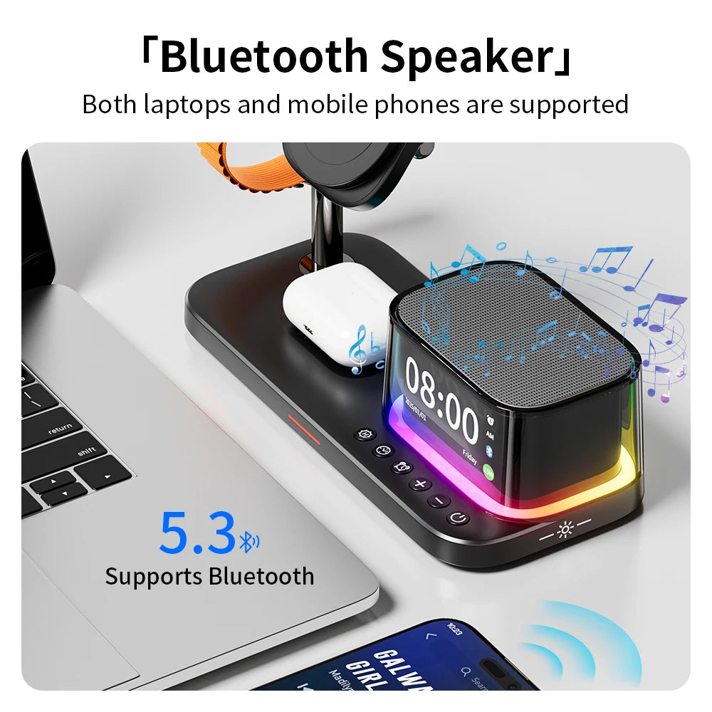 Support de charge sans fil rapide magnétique 5 en 1 Qi2.2 25W pour iPhone 17 16 Pro Max Magsafe Apple Watch et Galaxy Watch Galaxy S26 S25