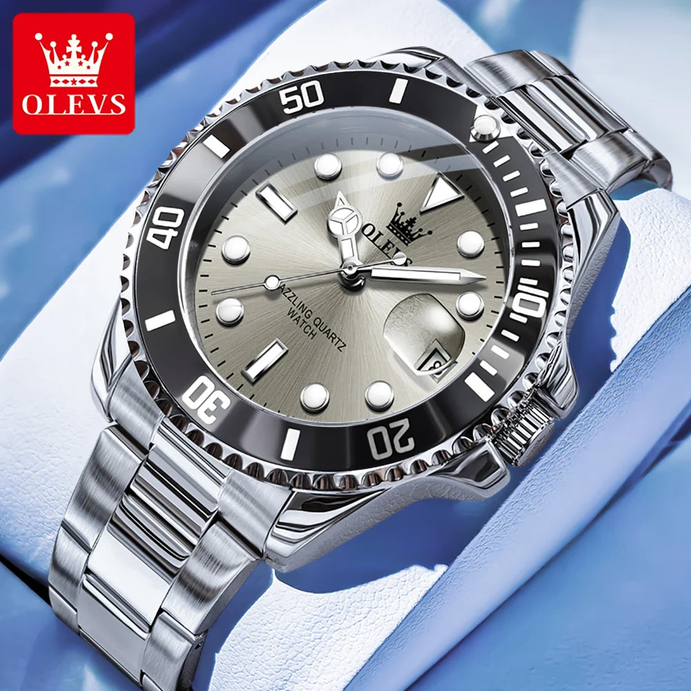 OLEVS 5885 Montre homme Marque originale Étanche Montre à quartz Bracelet en acier inoxydable Date automatique Montres cadeaux pour homme