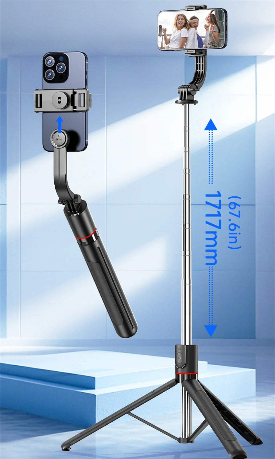 Gimbal Stabilisateur Perche à Selfie Trépied Gimbal Rotation 360 Mode de Prise de Vue Suivi avec Lumière Pour iPhone Xiaomi Téléphone Android