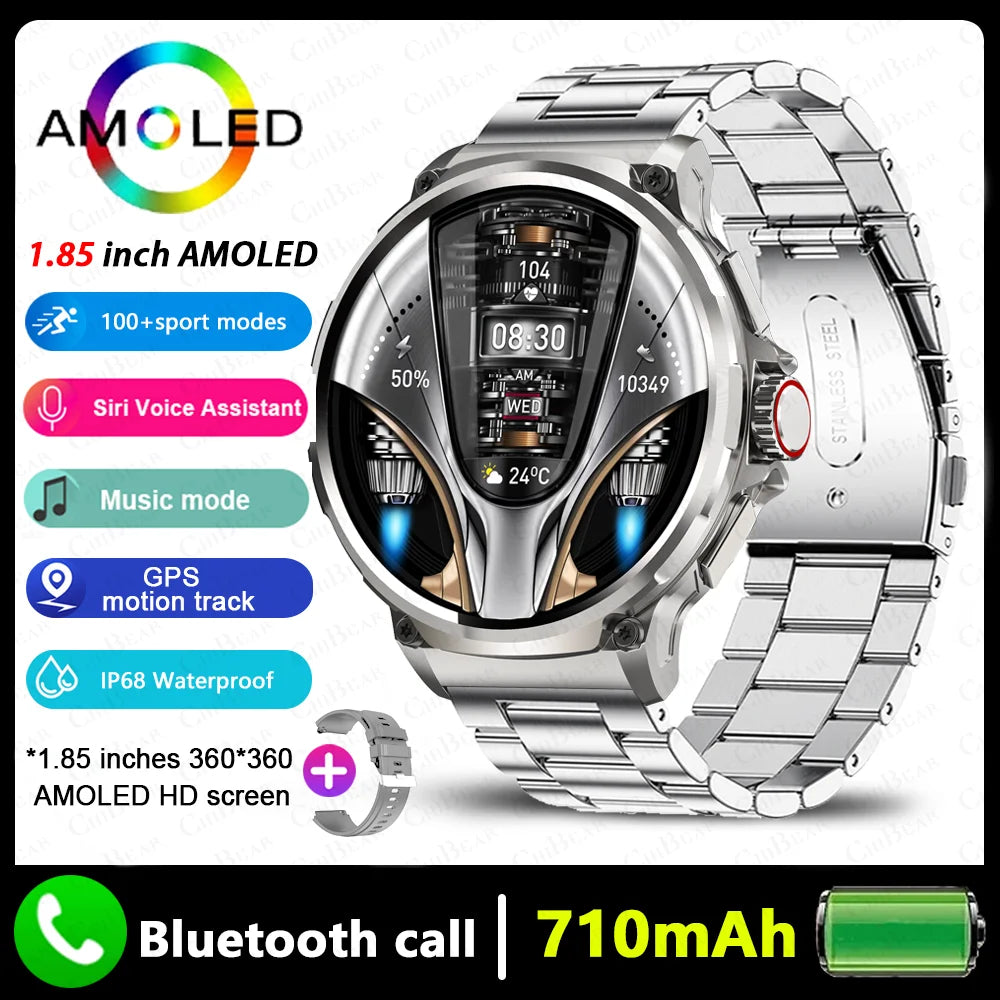 Montre connectée intelligente GPS homme 2026, écran AMOLED HD 1,85 pouces, batterie 710 mAh, appels Bluetooth, pour Android et iOS