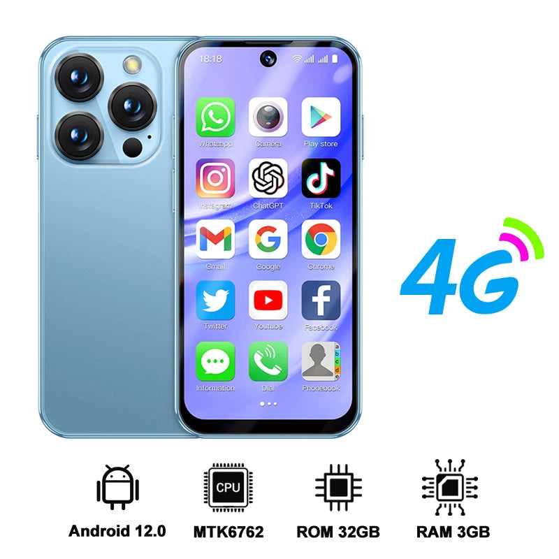 SERVO 19PRO Android Mini Smartphone 4G Cellular 6GB+128GB 3.88" HD Display Face Unlock 2 SIM Small Mobile Phones GPS Play Store