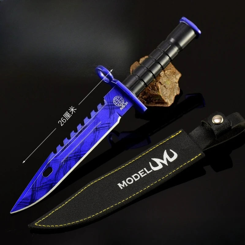 Couteau katana M9 Doppler bleu en cuir de 26cm/10.23in, pendentif de jeu, modèle d'arme en métal, accessoire de cosplay, ornements artisanaux, cadeaux