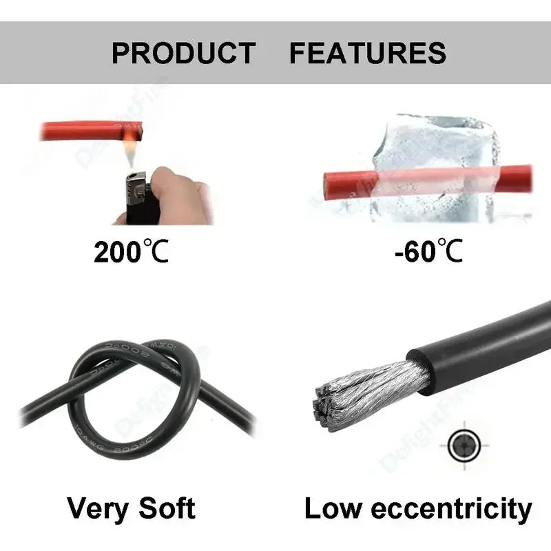 Weiches Silikonkabel 14 12 10 8 6 4 3 0 AWG Rot Schwarz Hitzebeständig 50mm² Elektrokabel für Auto Wohnmobil Solarbatterie Wechselrichter