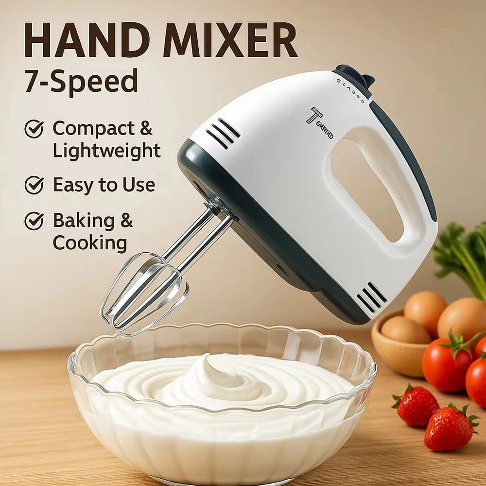 Handgehaltener elektrischer Eierschläger, automatischer Haushaltsmixer, Eiweiß- und Sahneschläger, Mini 7-Gang weiß EU/US-Stecker