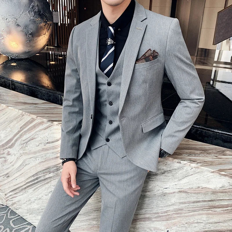 S-7XL (Jacke+Weste+Hose) Mode-Boutique Gitter Anzug Formeller Business Herren Anzug 3-teiliges Set Bräutigam Hochzeitskleid Karierter Anzug Showbühne