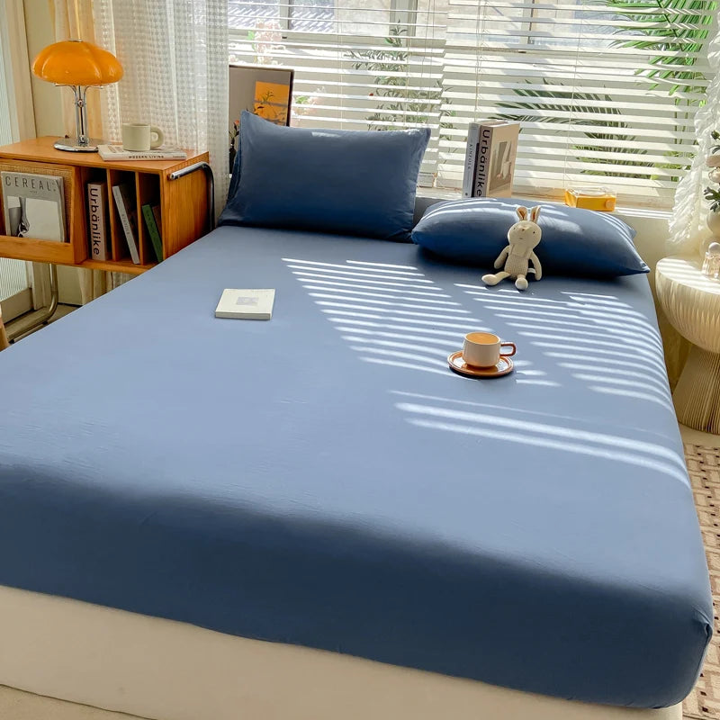 Drap-housse en coton doux avec élastiques, couleur unie, antidérapant, pour lit double, King, Queen, 140/160/200