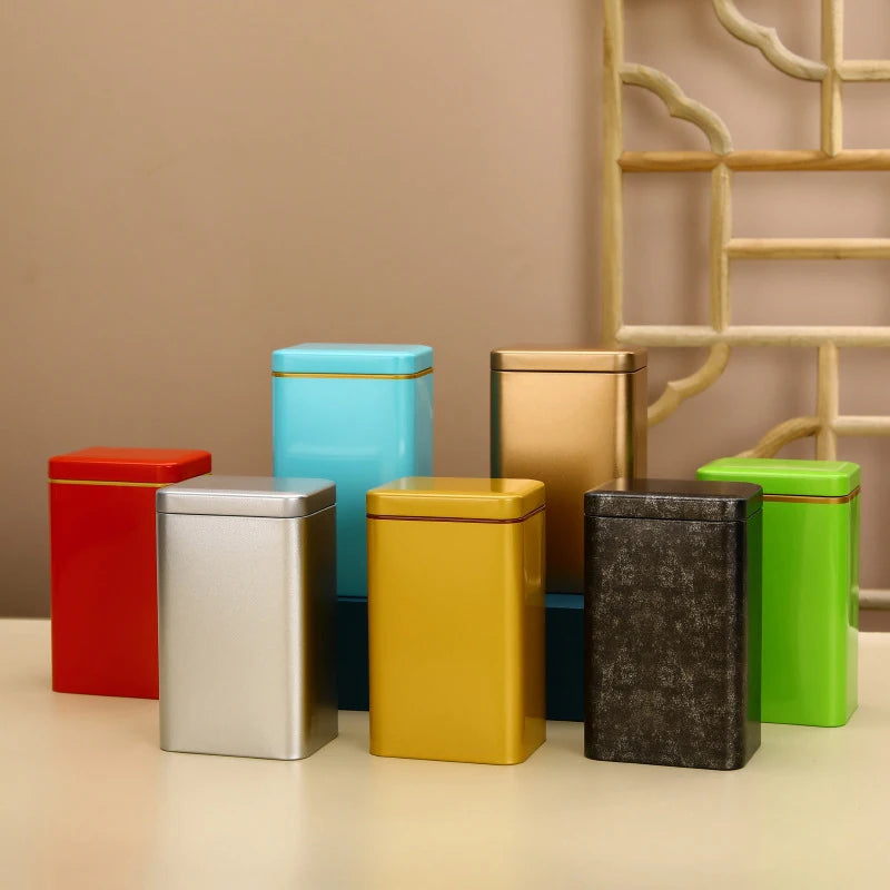 Metal Retro Square Tea Can Candy Food Storage Case Spices Sealed Packaging Box Tinplate Empty Cans Container Storage Box