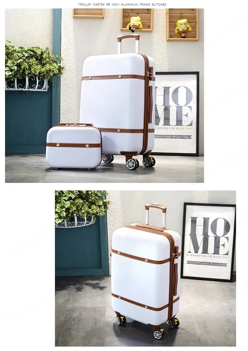Nouvel ensemble de bagages à roulettes pour femmes - Ensemble valise de voyage tendance avec serrure à combinaison, sac à cosmétiques universel, ensemble de 2 valises à roulettes rétro