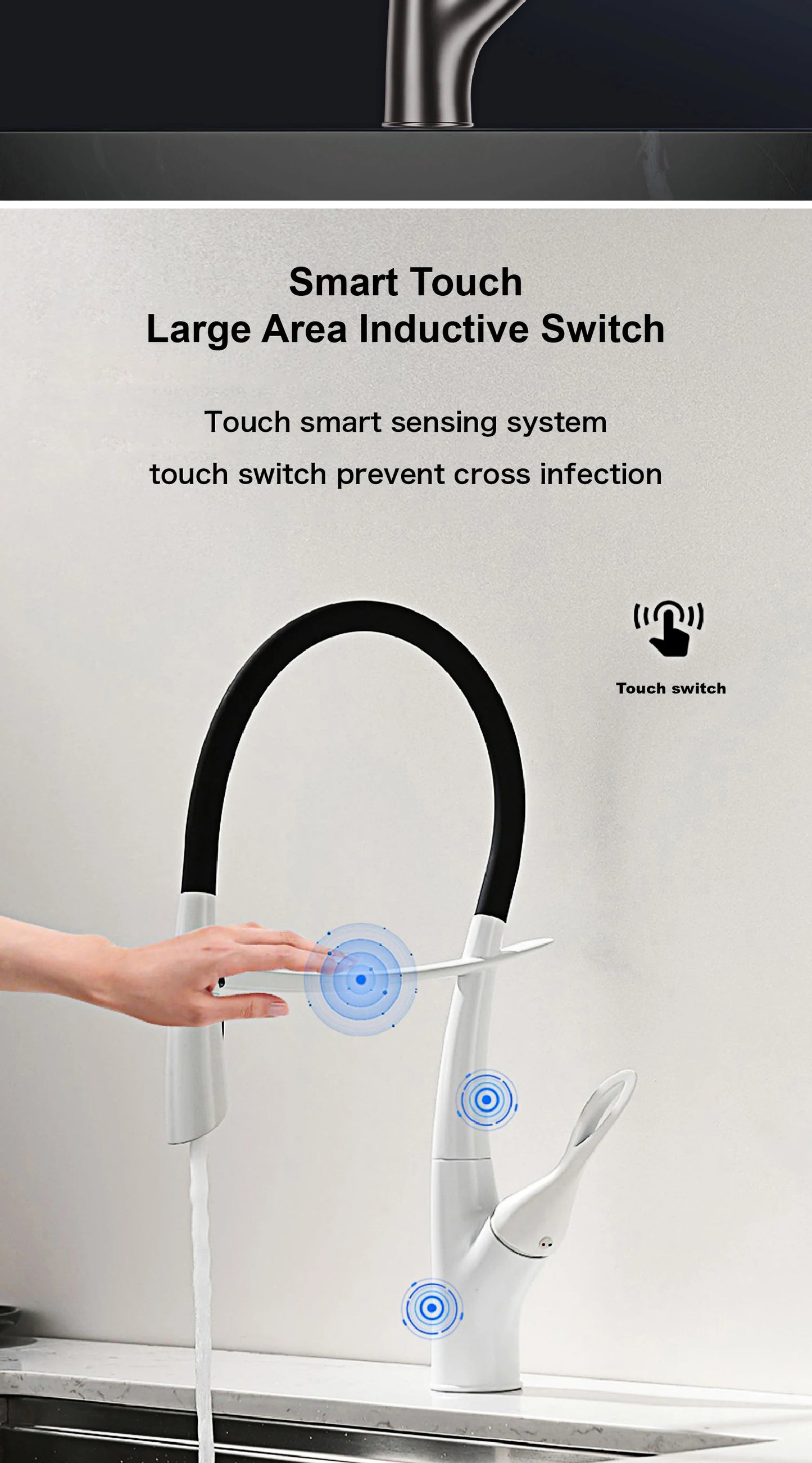 Mitigeur de cuisine Gestan en laiton brossé doré avec interrupteur tactile, cartouche céramique monotrou, robinet d'évier eau chaude et froide