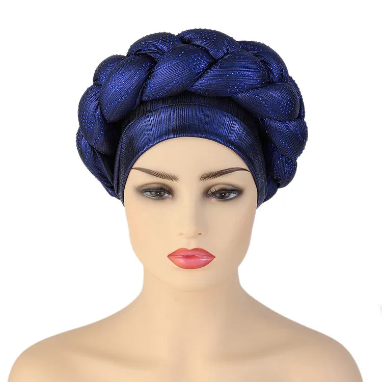 Bandeau africain tressé à diamants faits à la main Turban Femme Voiles de tête Pré-noués Foulard Bonnet Chapeau de mariage nigérian
