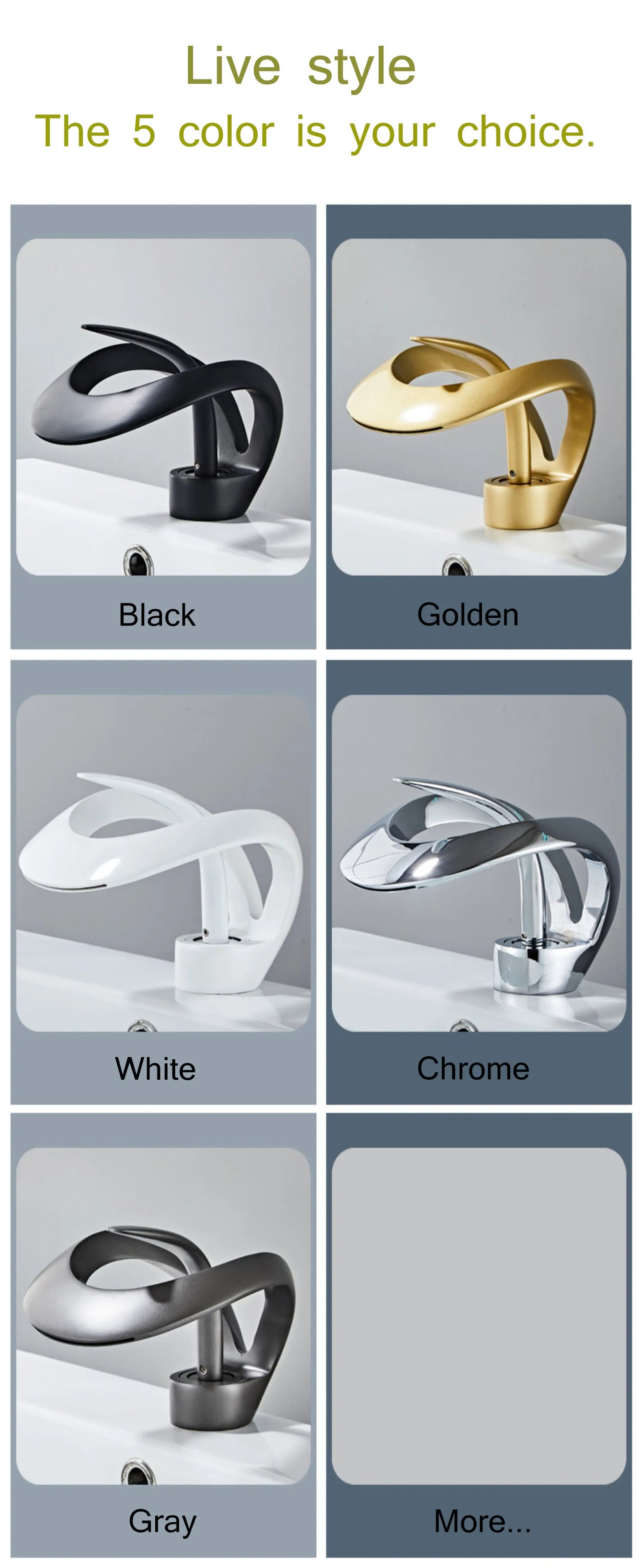 Robinet de lavabo doré/blanc, robinet de salle de bain noir, mitigeur de lavabo créatif en laiton gris, robinet de lavabo cascade chaud et froid