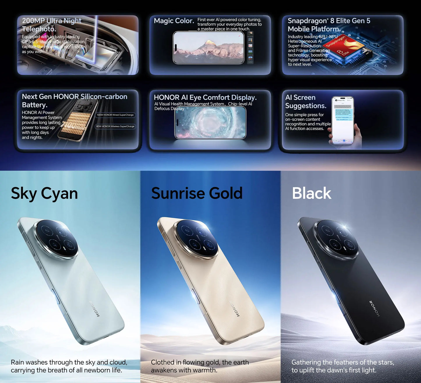 Version globale HONOR Magic8 Pro Snapdragon 8 Elite Gen 5 Écran OLED 6,71'' 120Hz 7100mAh SuperCharge 100W Téléphones Magic 8 Pro