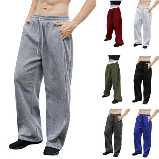 Herren Einfarbige Freizeithose 2025 Kordelzug in der Taille Gerades weites Bein Lockere Passform mit Taschen Vielseitige Sporthose