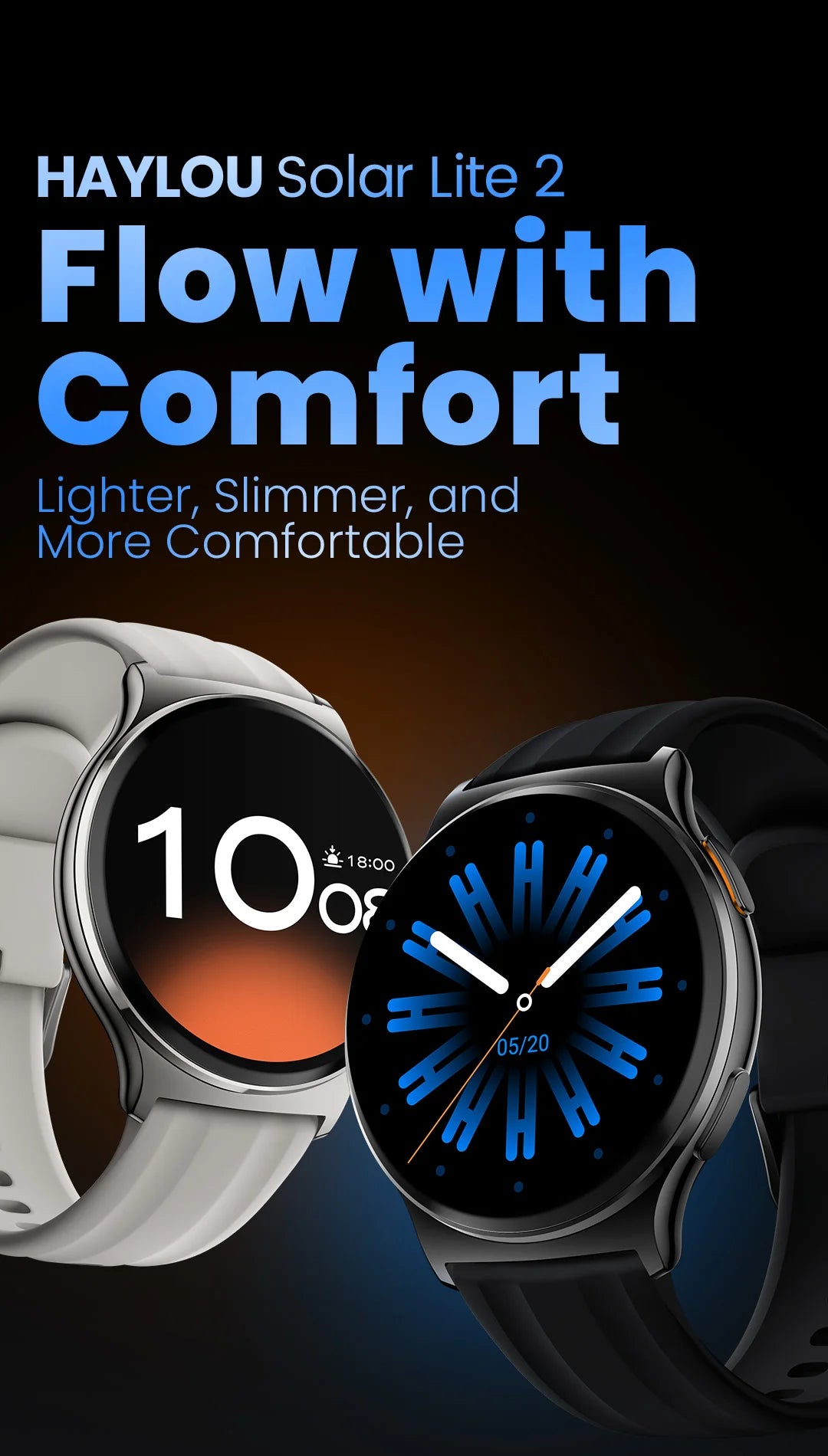 HAYLOU Solar Lite 2 Smartwatch 1,43 Zoll AMOLED-Display 24h Gesundheitsüberwachung 150+ Sportmodi Sprachanrufe Smartwatch 1ATM