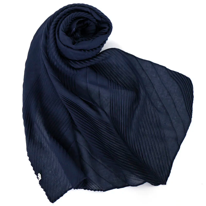 Grand Foulard en Coton Plissé Froncé Hijabs pour Femmes Voile Musulman Turban Écharpe Froncée Châle Foulards Islamique Foulard Femme Hijab