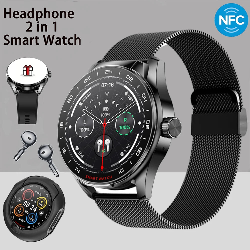 2025 Neue NFC Herren Smartwatch Bluetooth-Anruf Herzfrequenzüberwachung HD Großbildschirm TWS 2-in-1 Sport-Trajektorie Damen Smartwatch