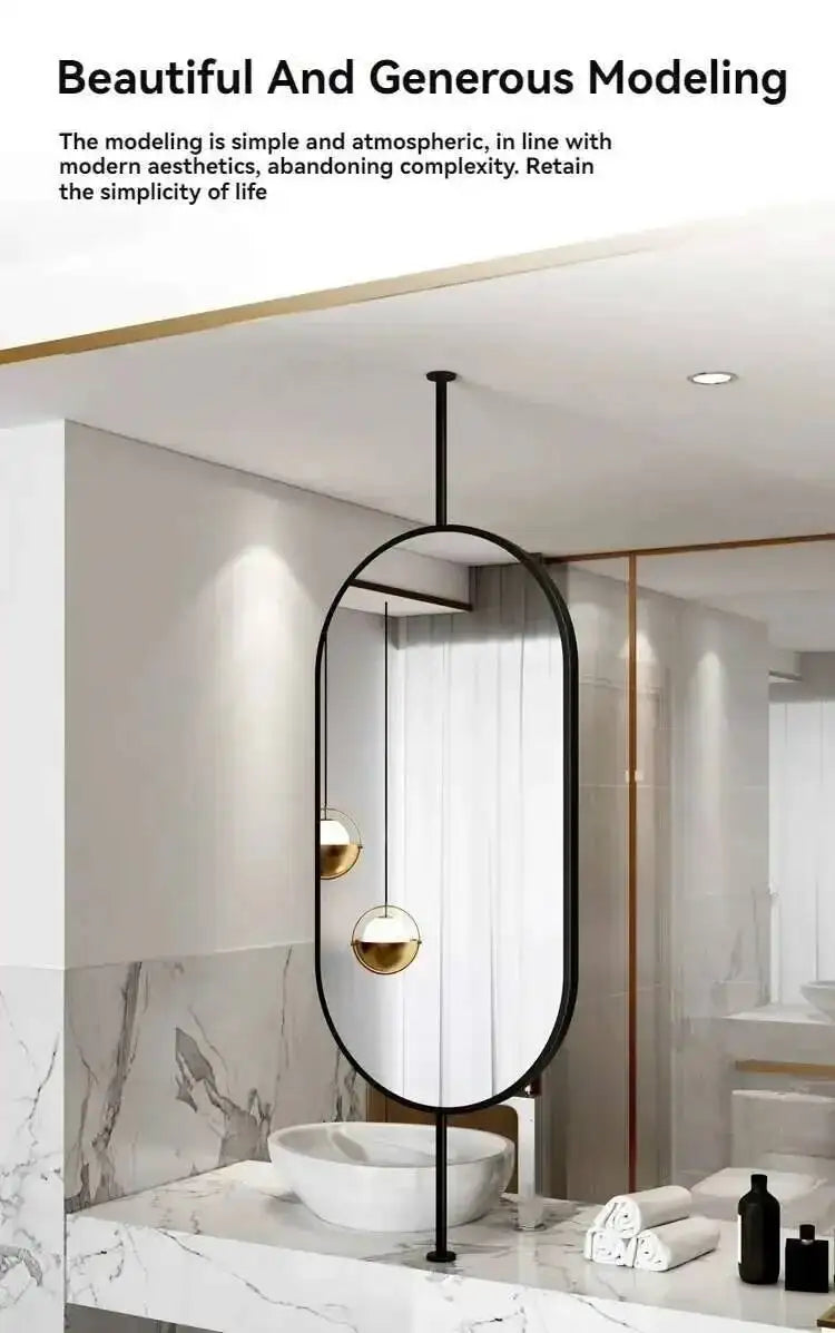 Miroir ovale de salle de bain en métal doré, miroir mural créatif avec LED, miroirs décoratifs, accessoires de décoration intérieure