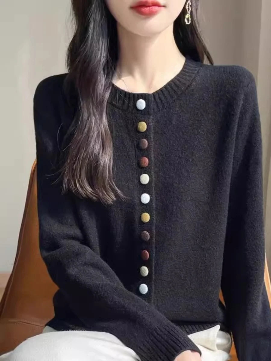 Cardigans Femme, Gilet Tricoté Chaud et Épais Boutonné à Col Rond Manches Longues pour l'Automne et l'Hiver, Haut de Chemise de Base