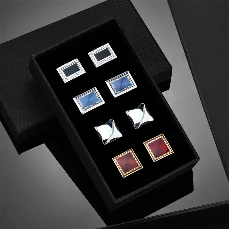 4 paires de boutons de manchette pour hommes avec boîte cadeau, boutons de manchette pour chemises d'homme, cadeaux pour invités de mariage, cadeau pour mari, pince à cravate d'affaires T0204022