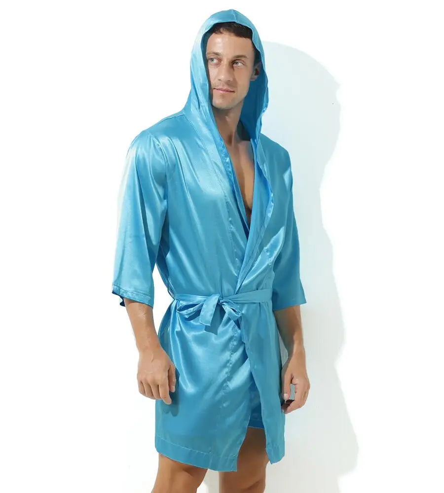 Sexy Nachtwäsche Herren Bademäntel Weich Seidig Kurzarm-Nachthemd Herren Hauskleidung Morgenmantel Herren Schlafanzug (Ohne Shorts)