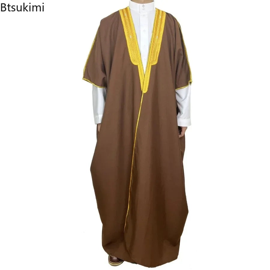 Moyen-Orient Hommes Ouvert Abayas Musulman Robe Kimono Dishdasha Vêtements Islamiques Dubaï Arabie Saoudite Caftan Brodé Robe Prière Thobe