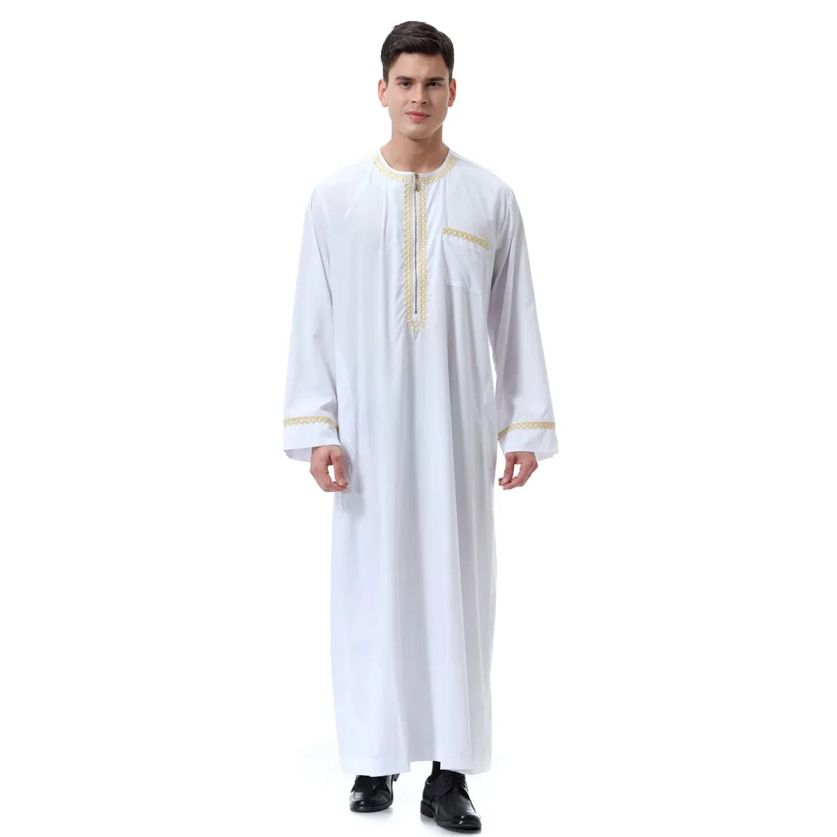 Jubba Thobe Homme Musulman Imprimé Fermeture Éclair Kimono Longue Robe Saoudienne Islamique Musulman Vêtements Abaya Caftan Islam Dubaï Robe Arabe
