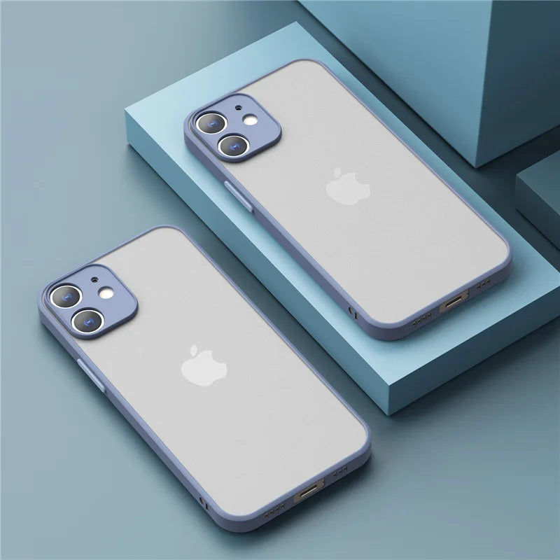 Shockproof Armor Matte Case For iPhone 14 13 12 11 Pro Max XR XS X 6 7 8 Plus SE Mini Silicone Bumper Clear Hard PC Cover Capa