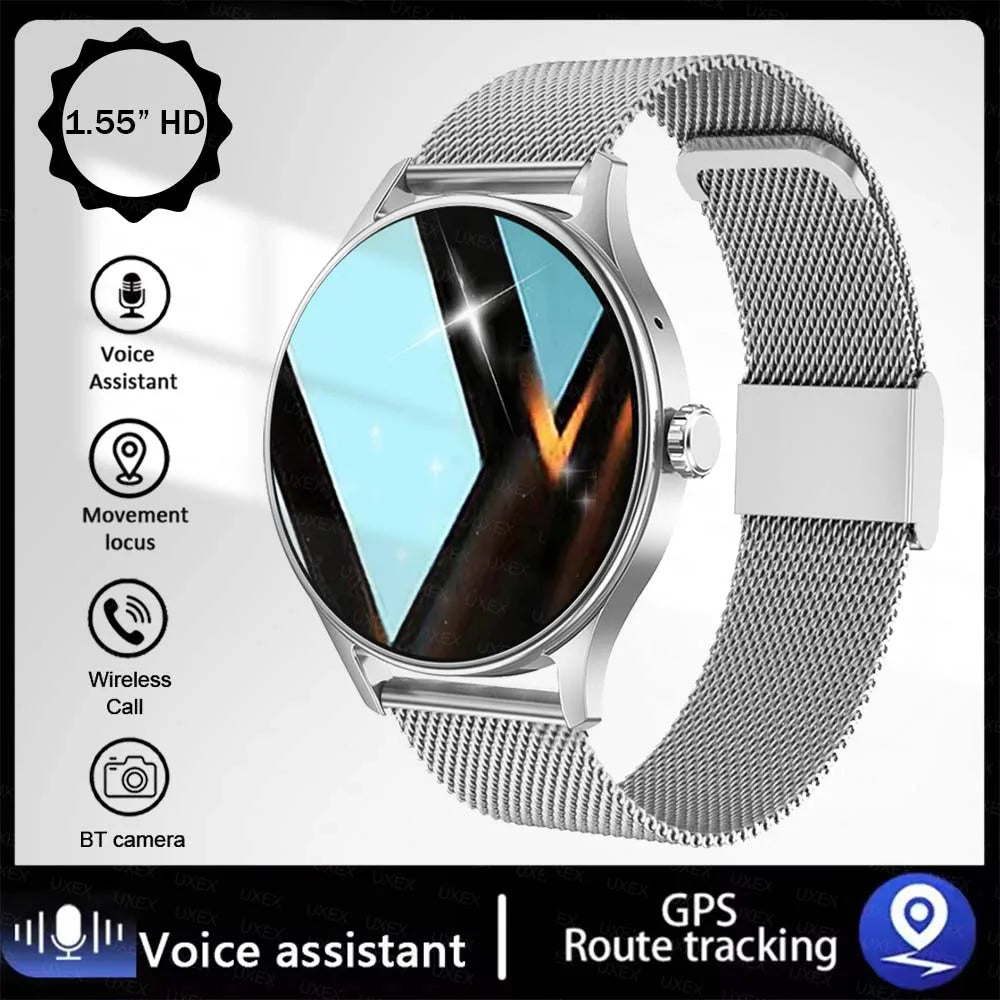 Mode Smartwatch Plus 1.55 HD Für Herren und Damen App-Steuerung BT Anruf Gesundheits-Tracker Benutzerdefiniertes Foto Überraschungsgeschenk Business-Uhren