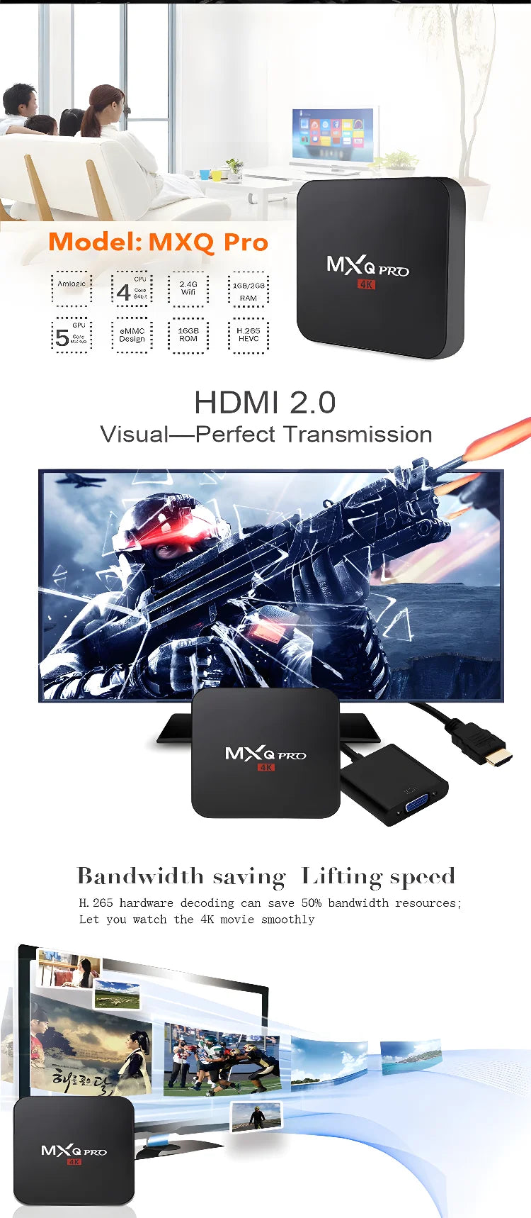MXQ PRO TV BOX Android S905L 2.4G&5G WiFi Original Quad Core Youtube Media Player Mxq Pro 4K Set Top Box IPTV Netflix YouTube