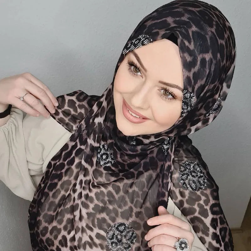 Turban instant musulman Strass Blanc Mousseline Hijab Abaya Hijabs pour femme Abayas Jersey Écharpe de tête scintillante Robe Femmes Turbans