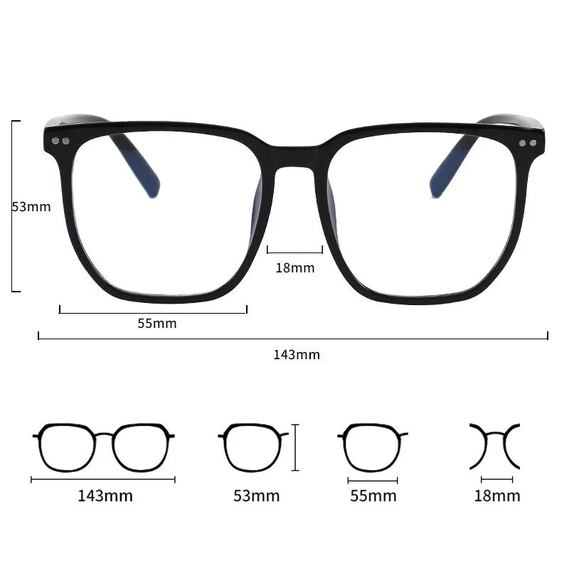 Rechteckige Myopie-Brille für Damen und Herren, Anti-Blau-Licht, übergroß, Unisex, luxuriös, klare Dioptrien-Korrekturbrille 0 bis -6.0
