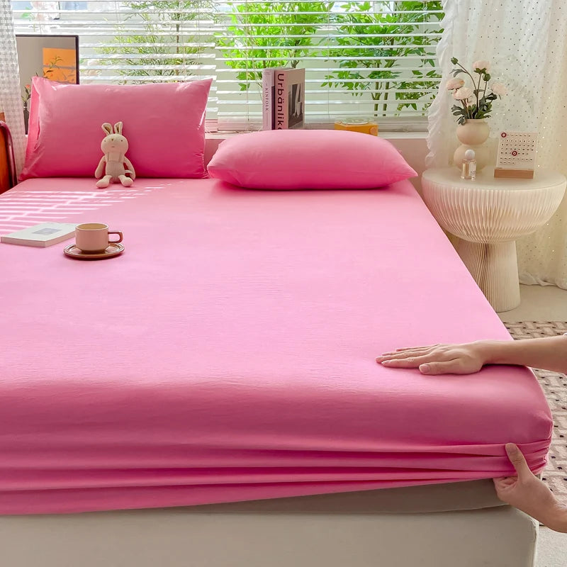 Drap-housse en coton doux avec élastiques, couleur unie, antidérapant, pour lit double, King, Queen, 140/160/200
