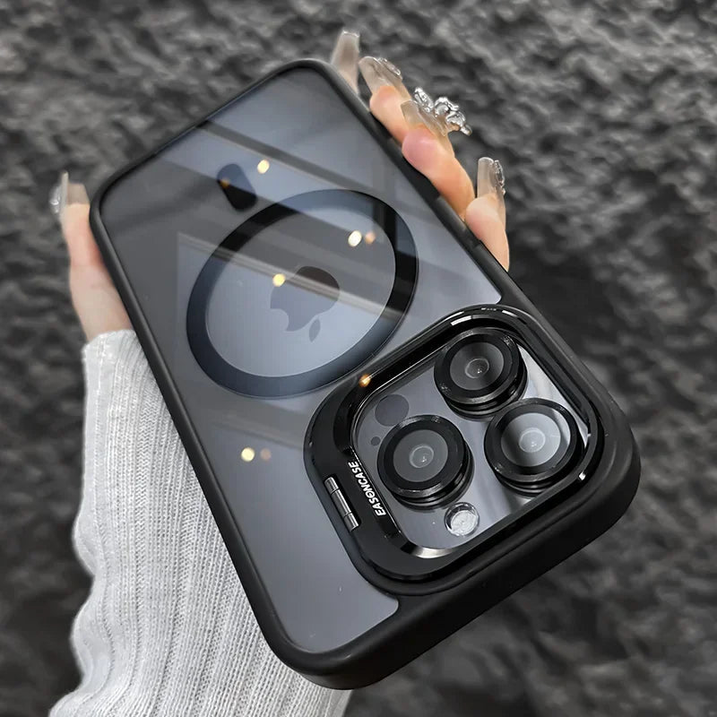 Luxuriöser Metallringhalter Hochtransparente stoßfeste Handyhülle für iPhone 16 15 14 13 12 11 ProMax Objektivschutzfolie