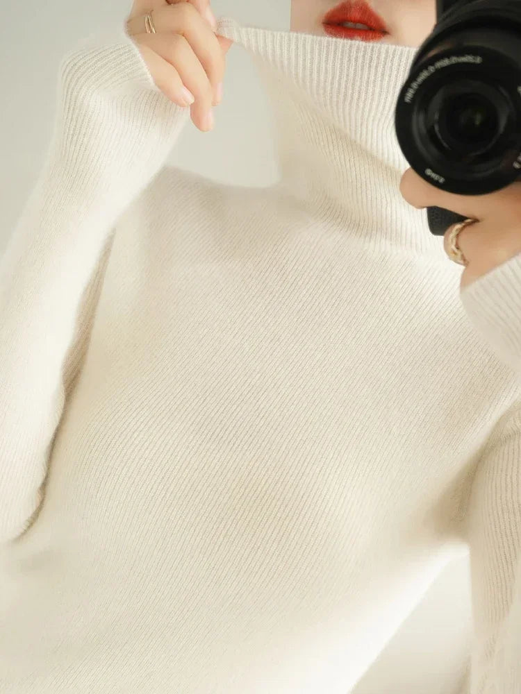 Women Sweater Turtleneck Slim Pullovers Autumn Winter Warm Bottoming Shirts Jumpers Basic High Strecth Korean Knitwear 2026
