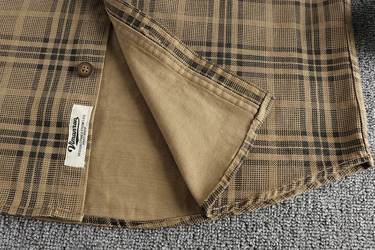 Fashionable Checked Cotton Shirt for Men, Ideal for Autumn Casual Wear, Washable Thin Jacket