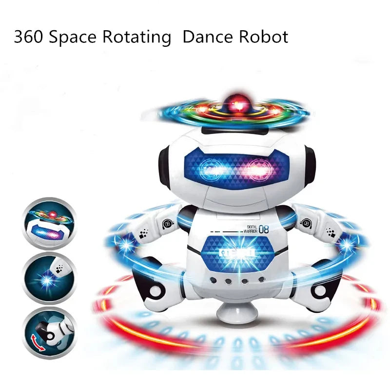 Jouets Robots Dansants Rotatifs pour Enfants avec Musique Lumière LED Jouets Électroniques Marcheurs pour Garçons Filles Cadeau d'Anniversaire Noël
