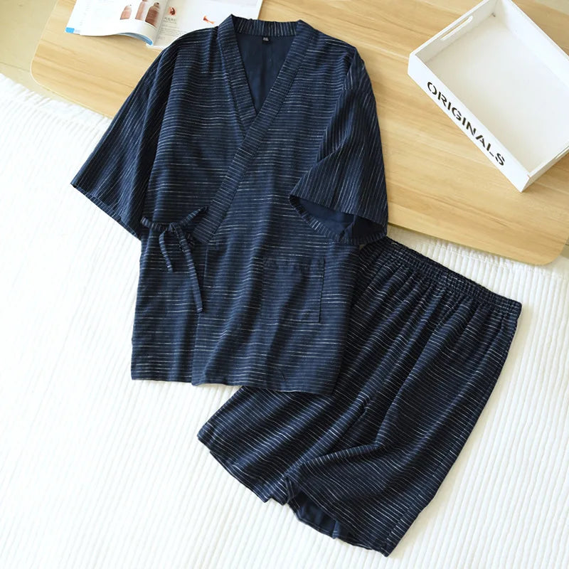 Neuer japanischer Kimono Kurzarm-Shorts-Anzug Herren Pyjama Zweiteiler Sommer Baumwolle Yukata Übergröße Bademantel Nachtwäsche für Herren