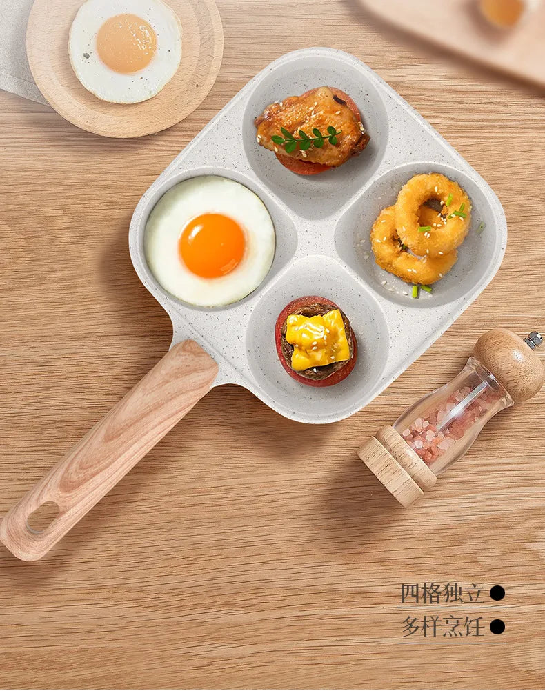 Household Maifan stone four-hole frying pan, non-stick pan, breakfast egg hamburger small frying pan, steak pan